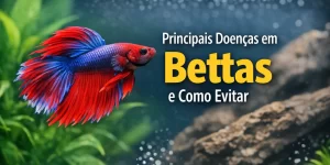 Betta vermelho e azul nadando em aquário com plantas e bolhas